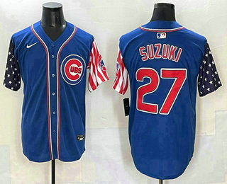 Men's Chicago Cubs #27 Seiya Suzuki Blue USA Cool Base Stitched Baseball Jersey