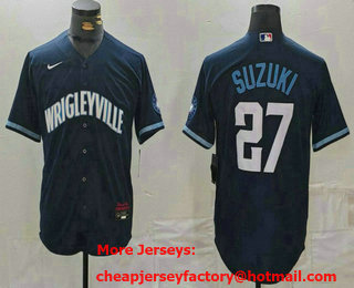 Men's Chicago Cubs #27 Seiya Suzuki Navy City Connect Cool Base Stitched Jersey