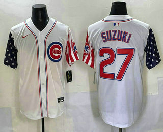 Men's Chicago Cubs #27 Seiya Suzuki White USA Cool Base Stitched Baseball Jersey