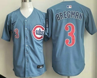 Men's Chicago Cubs #3 Alex Bregman Baby Blue Limited Jersey