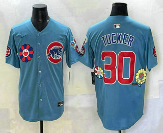 Men's Chicago Cubs #30 Kyle Tucker Blue Flower 2025 Tokyo Series Limited Jersey