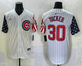 Men's Chicago Cubs #30 Kyle Tucker White Pinstripe USA Cool Base Stitched Baseball Jersey