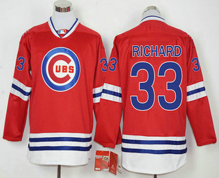 Men's Chicago Cubs #33 Clayton Richard Red Long Sleeve Baseball Jersey