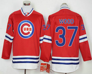 Men's Chicago Cubs #37 Travis Wood Red Long Sleeve Baseball Jersey