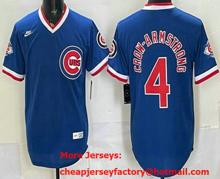 Men's Chicago Cubs #4 Pete Crow Armstrong Royal Blue Pullover Cooperstown Collection Cool Base Jersey