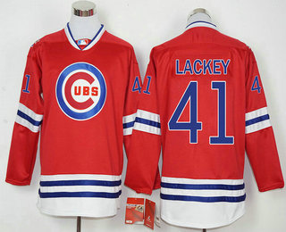 Men's Chicago Cubs #41 John Lackey Red Long Sleeve Baseball Jersey