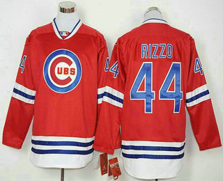 Men's Chicago Cubs #44 Anthony Rizzo Red Long Sleeve Baseball Jersey