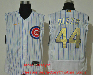 Men's Chicago Cubs #44 Anthony Rizzo White Gold 2020 Cool and Refreshing Sleeveless Fan Stitched Flex Nike Jersey