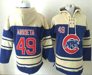 Men's Chicago Cubs #49 Jake Arrieta Royal Blue Stitched MLB Baseball Hoodie