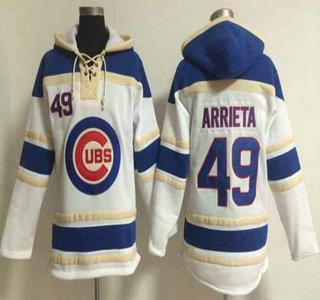 Men's Chicago Cubs #49 Jake Arrieta White Hoody