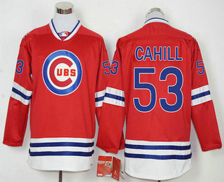 Men's Chicago Cubs #53 Trevor Cahill Red Long Sleeve Baseball Jersey