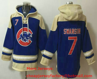 Men's Chicago Cubs #7 Dansby Swanson Blue Ageless Must Have Lace Up Pullover Hoodie