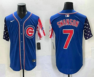 Men's Chicago Cubs #7 Dansby Swanson Blue USA Cool Base Stitched Baseball Jersey