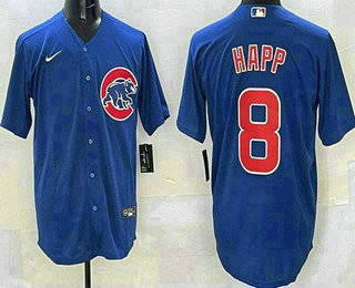 Men's Chicago Cubs #8 Ian Happ Blue Cool Base Jersey
