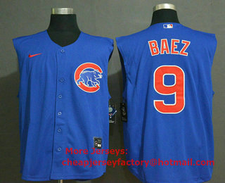 Men's Chicago Cubs #9 Javier Baez Blue 2020 Cool and Refreshing Sleeveless Fan Stitched MLB Nike Jersey
