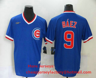 Men's Chicago Cubs #9 Javier Baez Blue Pullover Cooperstown Collection Stitched MLB Nike Jersey