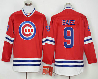 Men's Chicago Cubs #9 Javier Baez Red Long Sleeve Baseball Jersey