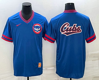 Men's Chicago Cubs Big Logo Blue Nike Cooperstown Collection Legend V Neck Jersey