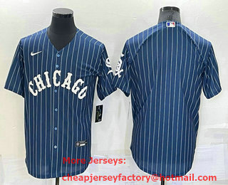 Men's Chicago Cubs Blank Navy Blue Pinstripe Stitched MLB Cool Base Nike Jersey