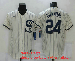 Men's Chicago White Sox #24 Yasmani Grandal 2021 Cream Navy Field of Dreams Name Flex Base Stitched Jersey