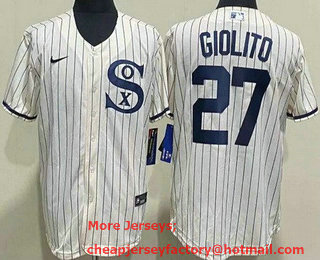 Men's Chicago White Sox #27 Lucas Giolito Cream Player Name 2021 Field of Dreams Cool Base Jersey