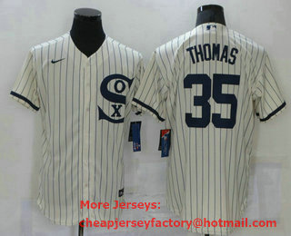 Men's Chicago White Sox #35 Frank Thomas 2021 Cream Navy Field of Dreams Name Flex Base Stitched Jersey