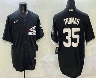 Men's Chicago White Sox #35 Frank Thomas Black Alternate Cool Base Jersey