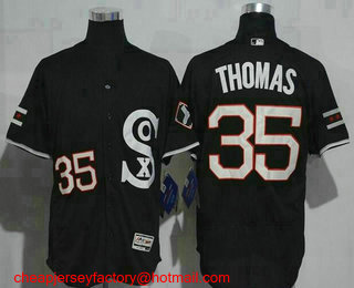 Men's Chicago White Sox #35 Frank Thomas Black Retro Stitched MLB 2016 Flex Base Jersey