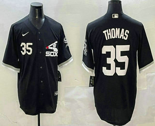 Men's Chicago White Sox #35 Frank Thomas Number Black Alternate Cool Base Jersey