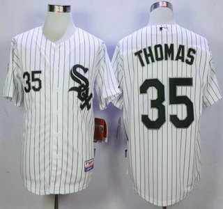 Men's Chicago White Sox #35 Frank Thomas White With Black Pinstripe Jersey