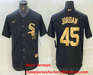 Men's Chicago White Sox #45 Michael Jordan Black Gold Cool Base Stitched Baseball Jersey