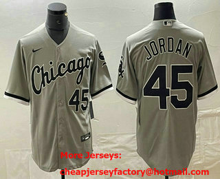 Men's Chicago White Sox #45 Michael Jordan Number Grey Stitched MLB Cool Base Nike Jersey