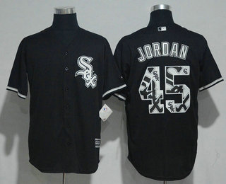 Men's Chicago White Sox #45 Michael Jordan Retired Black Team Logo Ornamented Stitched MLB Cool Base Jersey