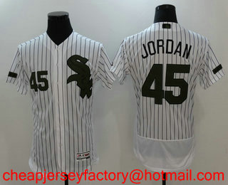 Men's Chicago White Sox #45 Michael Jordan White with Green Memorial Day Stitched MLB Flex Base Jersey