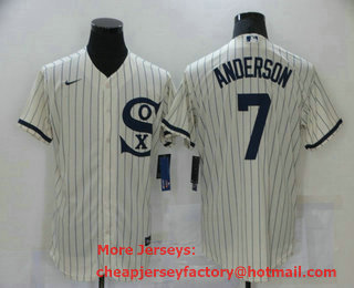 Men's Chicago White Sox #7 Tim Anderson 2021 Cream Navy Field of Dreams Name Flex Base Stitched Jersey