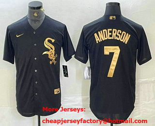 Men's Chicago White Sox #7 Tim Anderson Black Gold Cool Base Stitched Baseball Jersey