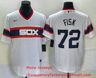 Men's Chicago White Sox #72 Carlton Fisk White Throwback Cool Base Stitched Jersey