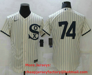 Men's Chicago White Sox #74 Eloy Jimenez 2021 Cream Navy Field of Dreams Flex Base Stitched Jersey