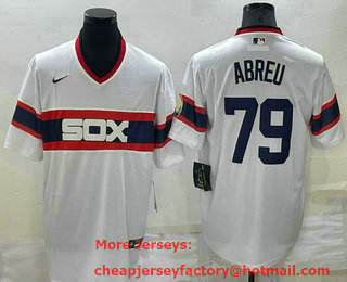 Men's Chicago White Sox #79 Jose Abreu White Pullover Stitched Throwback Cool Base Nike Jersey