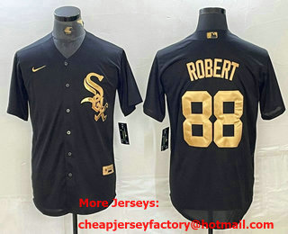 Men's Chicago White Sox #88 Luis Robert Black Gold Cool Base Stitched Baseball Jersey