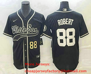 Men's Chicago White Sox #88 Luis Robert Number Black Cool Base Stitched Baseball Jersey 01