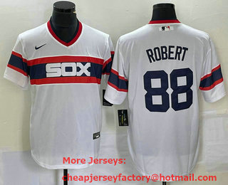 Men's Chicago White Sox #88 Luis Robert White Cool Base Throwback Stitched Jersey