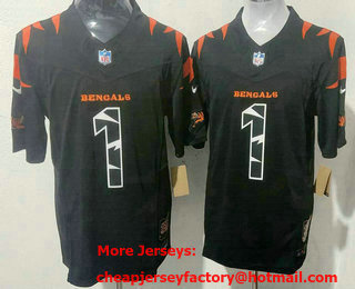 Men's Cincinnati Bengals #1 JaMarr Chase Limited Black Fashion FUSE Jersey