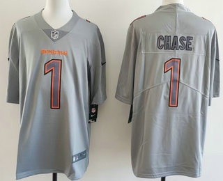 Men's Cincinnati Bengals #1 JaMarr Chase Limited Grey Fashion Vapor Jersey