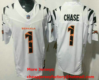 Men's Cincinnati Bengals #1 JaMarr Chase Limited White Fashion FUSE Jersey