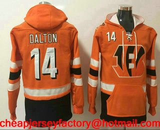 Men's Cincinnati Bengals #14 Andy Dalton NEW Orange Pocket Stitched NFL Pullover Hoodie
