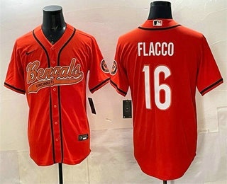 Men's Cincinnati Bengals #16 Joe Flacco Orange With Patch Cool Base Stitched Baseball Jersey