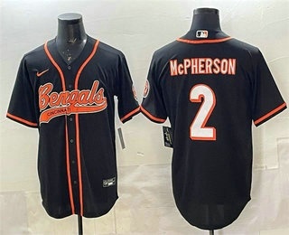 Men's Cincinnati Bengals #2 Evan McPherson Black With Patch Cool Base Stitched Baseball Jersey