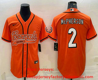 Men's Cincinnati Bengals #2 Evan McPherson Orange With Patch Cool Base Stitched Baseball Jersey