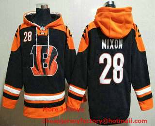 Men's Cincinnati Bengals #28 Joe Mixon Black Ageless Must Have Lace Up Pullover Hoodie
